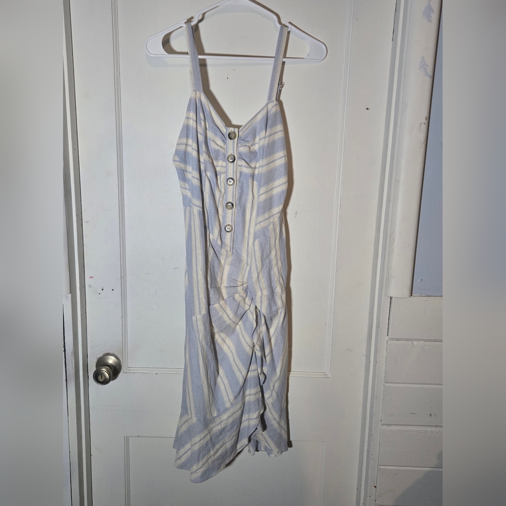 Parker Blue and White Plaid Linen Midi Dress Small